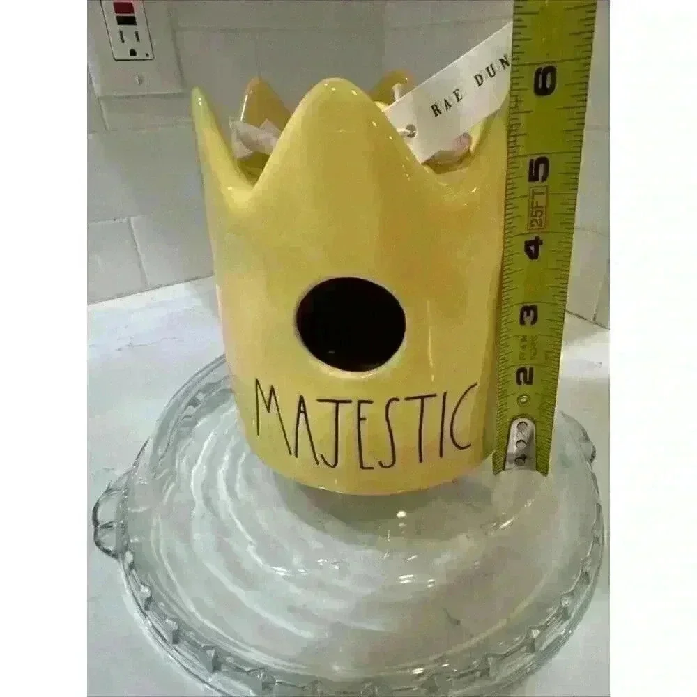 Rae Dunn Majestic Crown Birdhouse Yellow Ceramic New With Tags